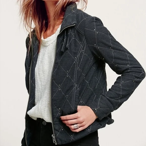 FREE PEOPLE Studded Moto Diamond Quilted Jacket - Picture 1 of 10